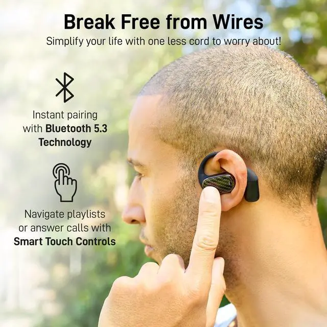 Alt view image 4 of 5 - Groovz Open-Ear True Wireless Headphones with Smart Battery Display - Designed and Engineered in the USA - IPX5-Rated Bluetooth Open Ear Earbuds Compatible with Apple & Android - Classic Blue