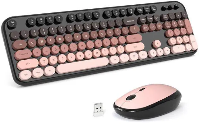 Main image of Wireless Keyboard Mouse Combo - Lovely BlackBerry-Gradient Rainbow Full-Sized Typewriter Colorful Keyboards, Round Keycap Plug Play Retro Cute Keyboards for Windows, Laptop, PC, Desktop, Comput