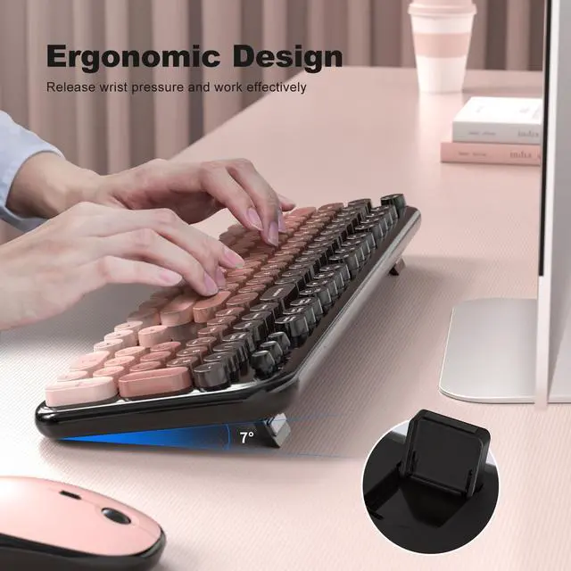 Alt view image 3 of 5 - Wireless Keyboard Mouse Combo - Lovely BlackBerry-Gradient Rainbow Full-Sized Typewriter Colorful Keyboards, Round Keycap Plug Play Retro Cute Keyboards for Windows, Laptop, PC, Desktop, Comput