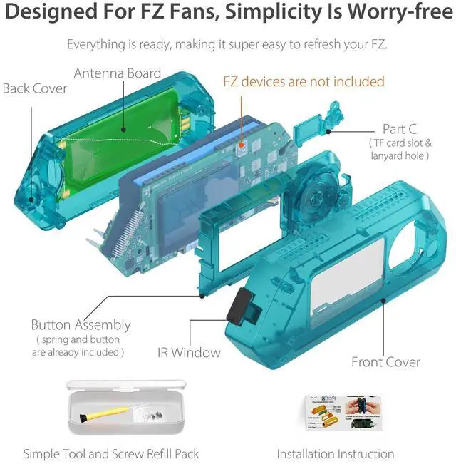 Alt view image 5 of 5 - HCJYC Transparent Hard Case for Flipper Zero (Glacier Blue)