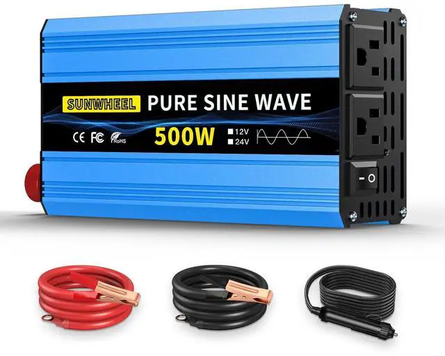 Main image of SUNWHEEL 500W Pure Sine Wave Inverter, 12V DC to 110V/120V AC Car Power Inverter with 2 AC outlets and LCD Display