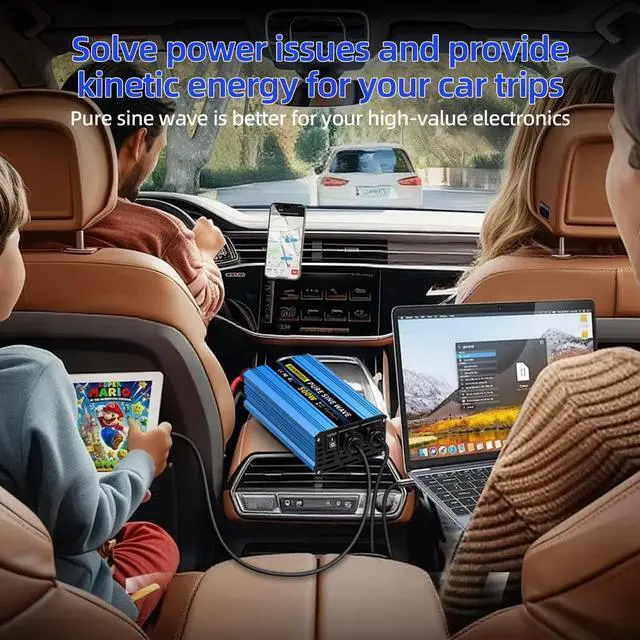 Alt view image 3 of 5 - SUNWHEEL 500W Pure Sine Wave Inverter, 12V DC to 110V/120V AC Car Power Inverter with 2 AC outlets and LCD Display