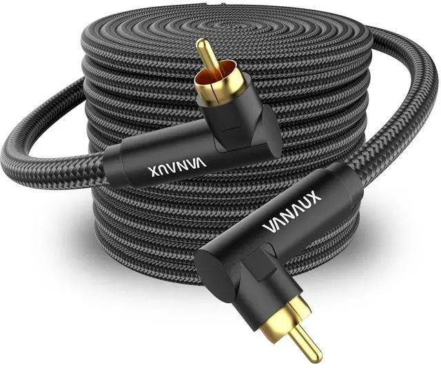 Main image of VANAUX 90 Degree Subwoofer Cable,Premium Audio RCA to RCA Cable,(Gold-Plated Connectors) Ideal for Tight Spaces,Home Theater,Sound Systems (90 Degree to 90 Degree, Black-26FT/8M)