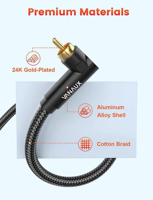 Alt view image 5 of 5 - VANAUX 90 Degree Subwoofer Cable,Premium Audio RCA to RCA Cable,(Gold-Plated Connectors) Ideal for Tight Spaces,Home Theater,Sound Systems (90 Degree to 90 Degree, Black-26FT/8M)