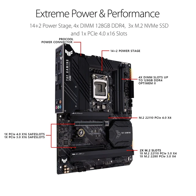Alt view image 2 of 4 - ASUS TUF Gaming Z590-Plus, LGA 1200 (Intel11th/10th Gen) ATX Gaming Motherboard (PCIe 4.0, 3xM.2/NVMe SSD, 14+2 Power Stages,USB 3.2 Front Panel Type-C, 2.5Gb LAN, Thunderbolt 4, Aura RGB Lighting)