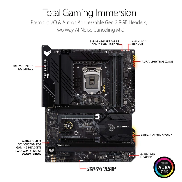 Alt view image 4 of 4 - ASUS TUF Gaming Z590-Plus, LGA 1200 (Intel11th/10th Gen) ATX Gaming Motherboard (PCIe 4.0, 3xM.2/NVMe SSD, 14+2 Power Stages,USB 3.2 Front Panel Type-C, 2.5Gb LAN, Thunderbolt 4, Aura RGB Lighting)