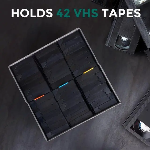 Alt view image 2 of 5 - T WaveTree VHS Storage Box with Lid Pack of 3, Practical VHS Storage Case with Index Labels, 14.4 x 13.4 x 8.2 Inches VHS Holder Storage Containers to Store up to 126 VHS Tapes- Gray