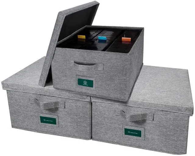 Main image of T WaveTree VHS Storage Box with Lid Pack of 3, Practical VHS Storage Case with Index Labels, 14.4 x 13.4 x 8.2 Inches VHS Holder Storage Containers to Store up to 126 VHS Tapes- Gray