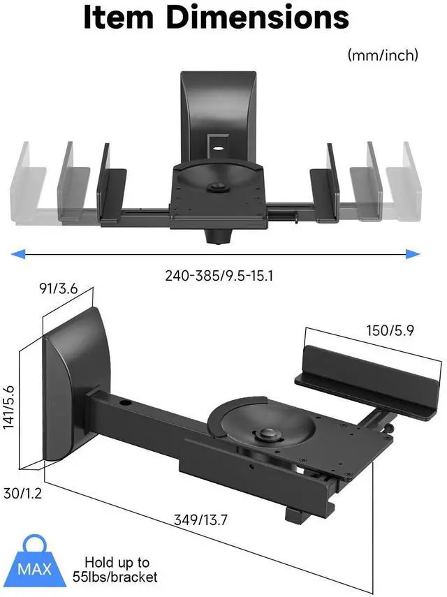 Alt view image 2 of 5 - suptek Large Dual Side Clamping Bookshelf Speaker Wall Mounting Bracket for Large Surrounding Sound Speakers, Hold up to 55lbs Black SPM201LB