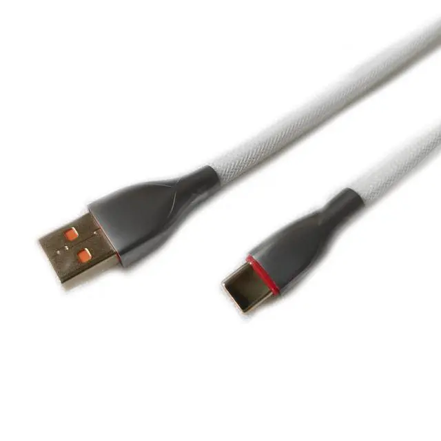 Alt view image 2 of 5 - Glacier Premium Durable Quality Braided USB-C to USB-A Coiled Cable with Detachable Metal Aviator Connector Plug for Mechanical Keyboard (White)
