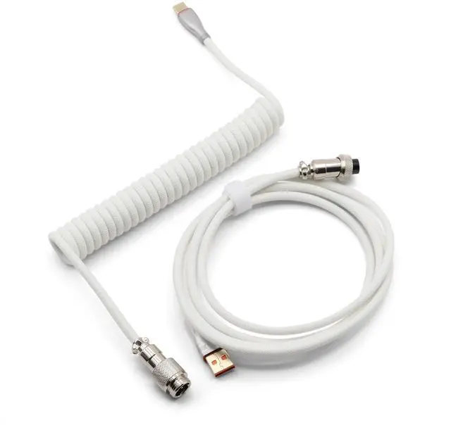 Main image of Glacier Premium Durable Quality Braided USB-C to USB-A Coiled Cable with Detachable Metal Aviator Connector Plug for Mechanical Keyboard (White)