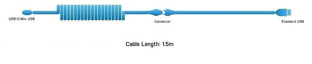 Alt view image 5 of 5 - Glacier Premium Durable Quality Braided USB-C to USB-A Coiled Cable with Detachable Metal Aviator Connector Plug for Mechanical Keyboard (White)