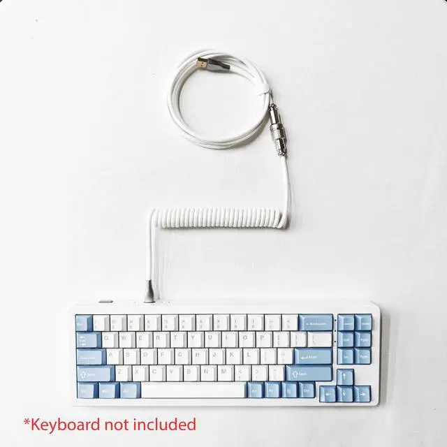 Alt view image 4 of 5 - Glacier Premium Durable Quality Braided USB-C to USB-A Coiled Cable with Detachable Metal Aviator Connector Plug for Mechanical Keyboard (White)