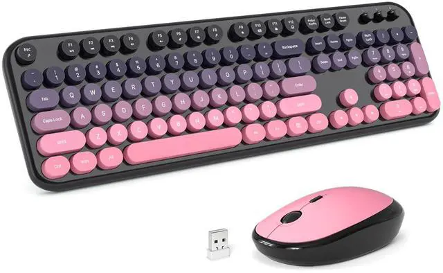 Main image of Wireless Keyboard Mouse Combo - Lovely CherryPink-Gradient Rainbow Full-Sized Typewriter Colorful Keyboards, Round Keycap Plug Play Retro Cute Keyboards for Windows, Laptop, PC, Desktop, Comput