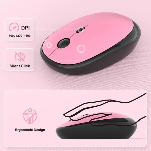 Alt view image 2 of 5 - Wireless Keyboard Mouse Combo - Lovely CherryPink-Gradient Rainbow Full-Sized Typewriter Colorful Keyboards, Round Keycap Plug Play Retro Cute Keyboards for Windows, Laptop, PC, Desktop, Comput