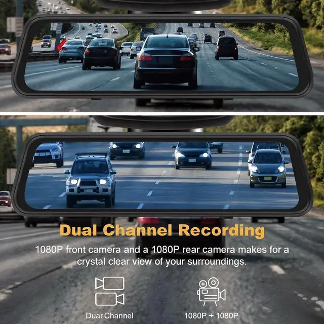 Alt view image 3 of 5 - BY-J 9.66" 4K Mirror Dash Cam Front and Rear, Backup Camera for Cars, Full Touch Screen Rear View Mirror Camera, Smart Driving Assistant, Loop Recording Streaming Media
