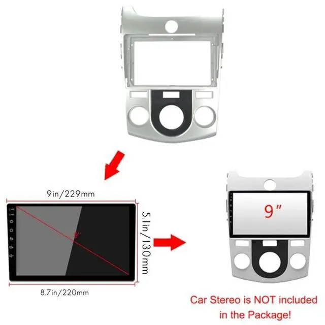Alt view image 3 of 4 - 9'' Car Radio Stereo Fascia Frame Panel Trim with Power Harness Loom for 2008-2013 KIA Forte(MT) Cerato 2 Manual AC Dash Mount (Silver)