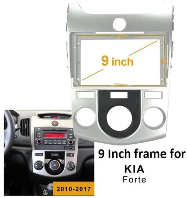 Alt view image 2 of 4 - 9'' Car Radio Stereo Fascia Frame Panel Trim with Power Harness Loom for 2008-2013 KIA Forte(MT) Cerato 2 Manual AC Dash Mount (Silver)
