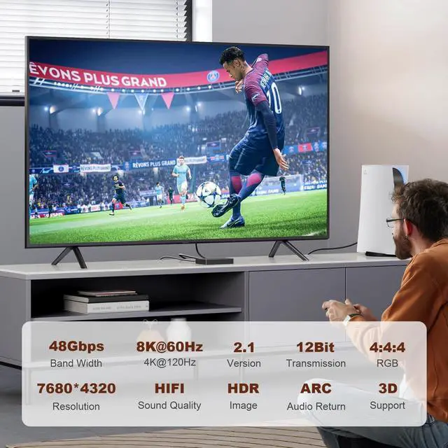 Alt view image 2 of 5 - Fibopitcal Fiber Optic HDMI 2.1 Cable Ultra High Speed 48Gbps, Supports 8K@60Hz /4K/120Hz, Thin & Flexible Design, High Durability, Compatible with All HDMI 2.1 Device (Diretional-Fiber, 25ft)