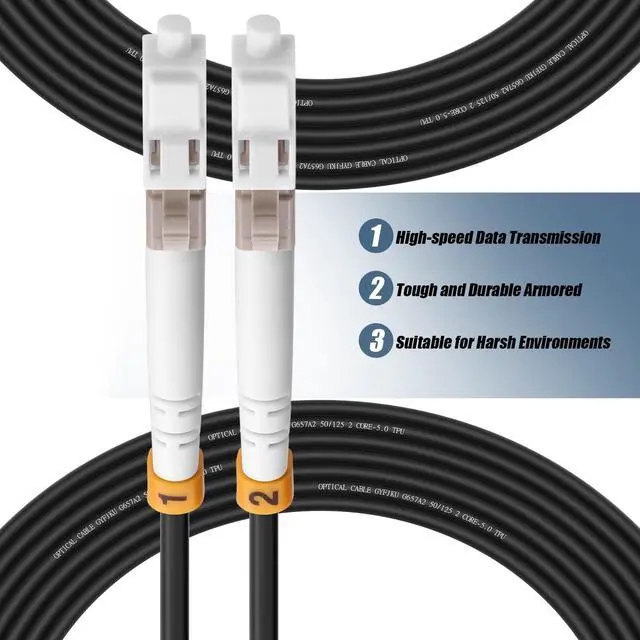 Alt view image 4 of 5 - 30M(98ft) Outdoor OM3 LC to LC Fiber Patch Cable,Armored Fiber Optic Cable Cord,10GB/40GB/100GB Multimode Jumper Duplex MMF 50/125um Industrial TPU OD-5.0mm Direct Burial Fiber Black