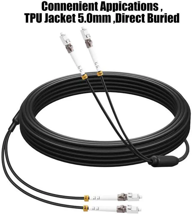 Alt view image 5 of 5 - 30M(98ft) Outdoor OM3 LC to LC Fiber Patch Cable,Armored Fiber Optic Cable Cord,10GB/40GB/100GB Multimode Jumper Duplex MMF 50/125um Industrial TPU OD-5.0mm Direct Burial Fiber Black