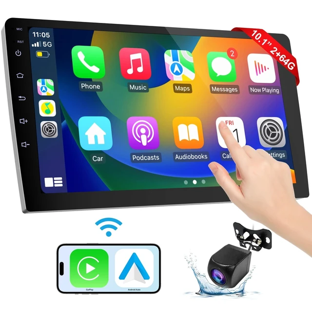 Alt view image 2 of 5 - Haudio 10.1 Inch Cars Radio with Apple Carplay and Android Auto, 2 Din Car Stereo with HD Backup Camera, GPS Navigation, Bluetooth, Voice Control, Mirror Link, FM/AM/AUX for All Vehicles(2+64GB)