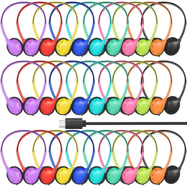 Main image of OSSZIT USB C Headphones Bulk 30 Pack for Classroom School Kids,USB Type C Headphones Class Set Compatible with Pad SmartphonesFor Boys Girls Students Travel Mixed Colors
