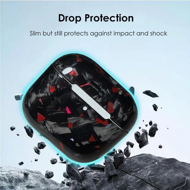 Alt view image 4 of 5 - Fiberri Real Forged Carbon Fiber Case for AirPods 4 (2024 Release) - Ultra-Thin & Lightweight Hard Shell Protective Cover - Supports MagSafe/Wireless Charging - Glossy Black/Red