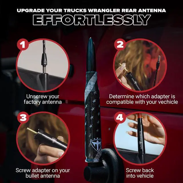 Alt view image 4 of 5 - Alpha Defense Round Style Antenna 50 Cal Round Shaped Aluminum Rust Resistant 5.5" Jeep Wrangler + Most Trucks Radio Antenna + Face Shield Alpha Defense Set of 2 (Silver)