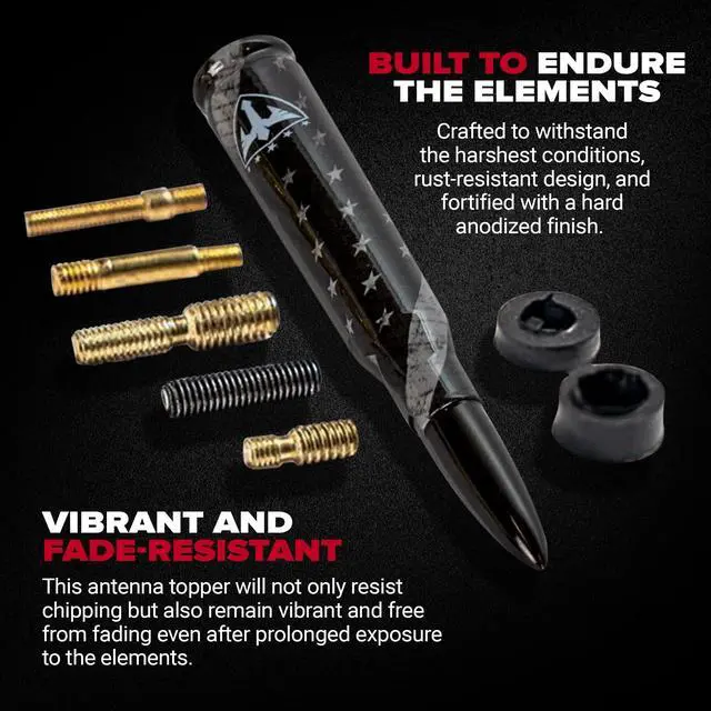 Alt view image 5 of 5 - Alpha Defense Round Style Antenna 50 Cal Round Shaped Aluminum Rust Resistant 5.5" Jeep Wrangler + Most Trucks Radio Antenna + Face Shield Alpha Defense Set of 2 (Silver)