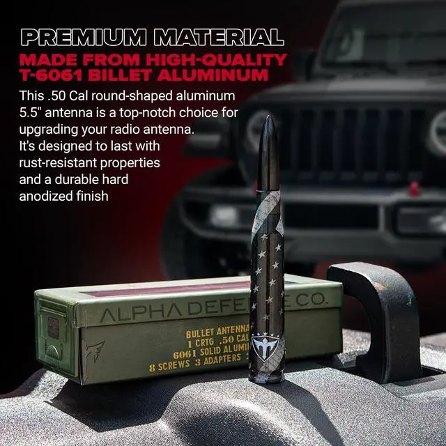 Alt view image 3 of 5 - Alpha Defense Round Style Antenna 50 Cal Round Shaped Aluminum Rust Resistant 5.5" Jeep Wrangler + Most Trucks Radio Antenna + Face Shield Alpha Defense Set of 2 (Silver)
