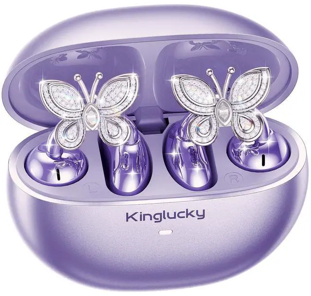 Main image of Kinglucky ClipFree Open-Ear Headphones, Butterfly-Inspired Ear-Cuff Design, Stylish & Comfortable Clip-On Ear Buds, Wireless Earbuds for Women, Long Battery Life, Great for Gifting - Purple