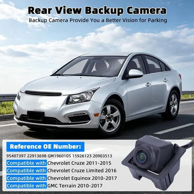 Alt view image 2 of 5 - 95407397 Rear View Backup Camera Comaptible with GMC Terrain Chevy Equinox 2010-2017, Chevy Cruze 2011-2016, 22913698 GM1960105 15926123 20903513