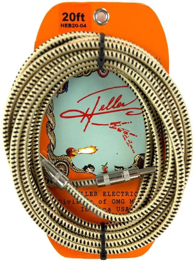 Main image of Heller Electric Braid-Matrix Guitar Cable, 20ft, Gold & Black Tweed, Electric Guitar & Bass, 1/4" Straight-to-Straight, OFC 20AWG, 99% Shielded, Professional