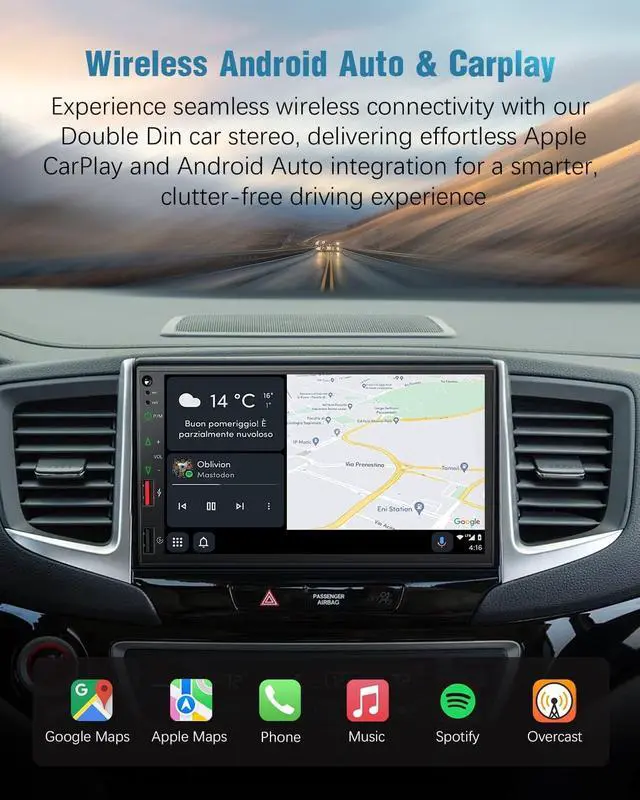 Alt view image 4 of 5 - SOOEMAKA Radio for Truck,Double Din Car Stereo with Wireless Carplay&Android Auto,7 inch Truck Radio Upgrade PD/QC 3.0 Fast Charging/16~36V/Bluetooth 5.1/AM/FM/DSP/SUB/SWC