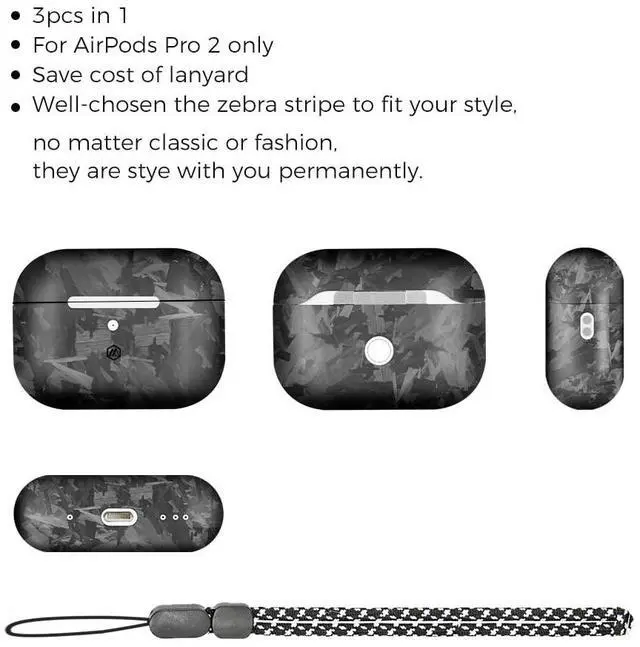Alt view image 5 of 5 - MONOCARBON Real Carbon Fiber Case for Airpods Pro 2nd Generation with Lanyard,AntiScratch Slim Protective Hard Cover for Airpods Pro 2 Compatible with Magsafe Wireless Charg