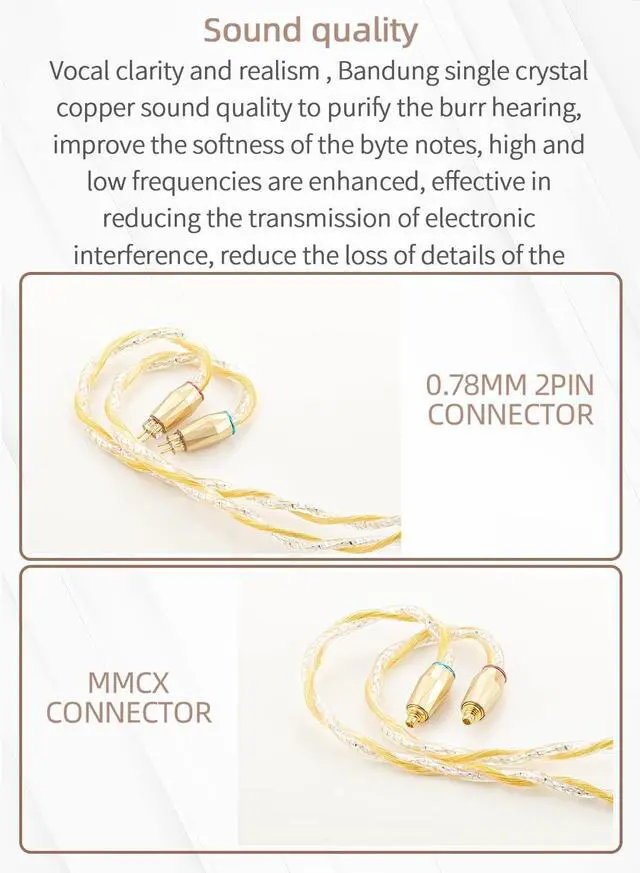 Alt view image 5 of 5 - SYRNARN 0.78mm 2-Pin 3.5mm Stereo Cable, 7N high Conductivity Copper, 6N Silver Coated OCC, 3.5mm with 2PIN, Compatible with Audeze iSINE10, iSINE20, 64 Audio U12t, U18t, Hi-Res Audio, Tangle-Free
