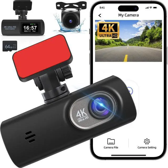 Main image of NHOEEW 4K Dash Cam Front and Rear with 1080P Backup Camera - Dash Camera for Cars with 1.47 inch IPS 4K Touchscreen Support WiFi & APP Control, G-Sensor, Night Vision, Loop Recording + 64G SD Card