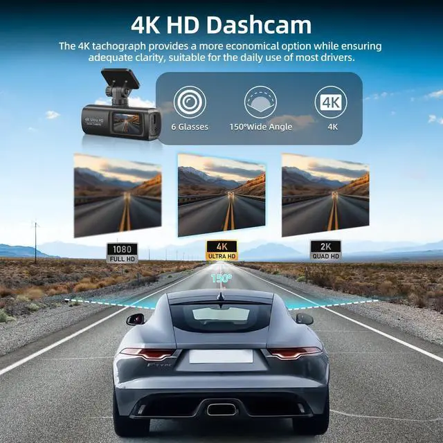 Alt view image 4 of 5 - NHOEEW 4K Dash Cam Front and Rear with 1080P Backup Camera - Dash Camera for Cars with 1.47 inch IPS 4K Touchscreen Support WiFi & APP Control, G-Sensor, Night Vision, Loop Recording + 64G SD Card
