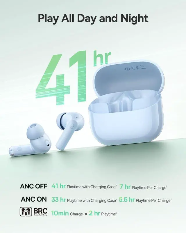 Alt view image 5 of 5 - Baseus Bass BP1 NC Hybrid Active Noise Cancelling Wireless Earbuds, 12mm Super-Bass Driver, 41H Playtime, Bluetooth 6.0, IP55 Waterproof, 4-Mic AI ENC, 24 Customizable EQ (Blue)