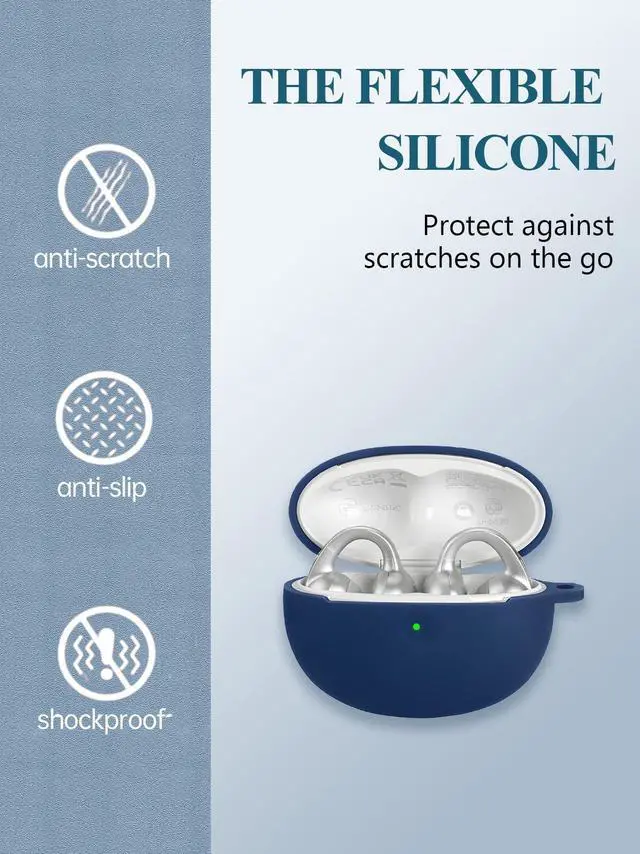 Alt view image 5 of 5 - Case for Baseus Bowie MC1 Pro Earbuds Open-Ear Earbuds, WUNIAK Soft Silicone Protective Portable Scratch Shock Resistant Shell with Cleaner Kit & Carabiner & LanyardBlue