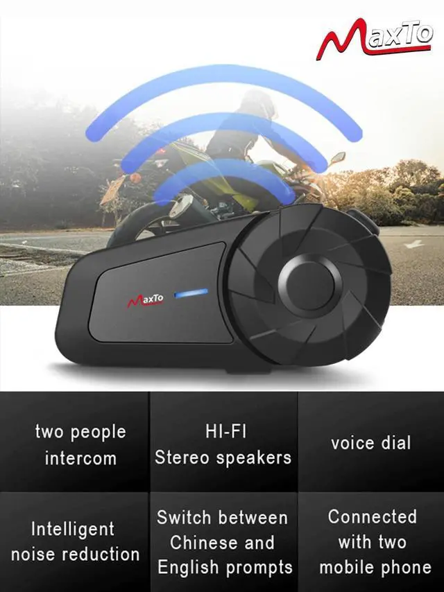 Alt view image 2 of 5 - MAXTO Motorcycle Bluetooth Headset, MX1 2-Riders 800M Universal Intercom Communication Systems, HiFi Stereo Sound/IPX6 Waterproof, Motorcycle Helmet Speaker-Intercom-Headset,1 Pack
