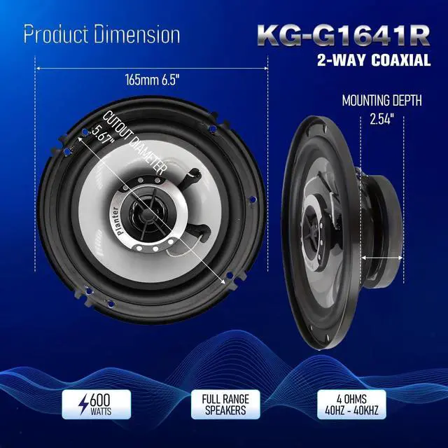 Alt view image 3 of 5 - KG 2PCS Car Coaxial Speakers 6-Inch- High-Fidelity Stereo Upgrade for Car Doors with Dust Covers & Audio Cables ^^ Easy Installation ^^ Enhanced Sound Quality (TS-G1641R)
