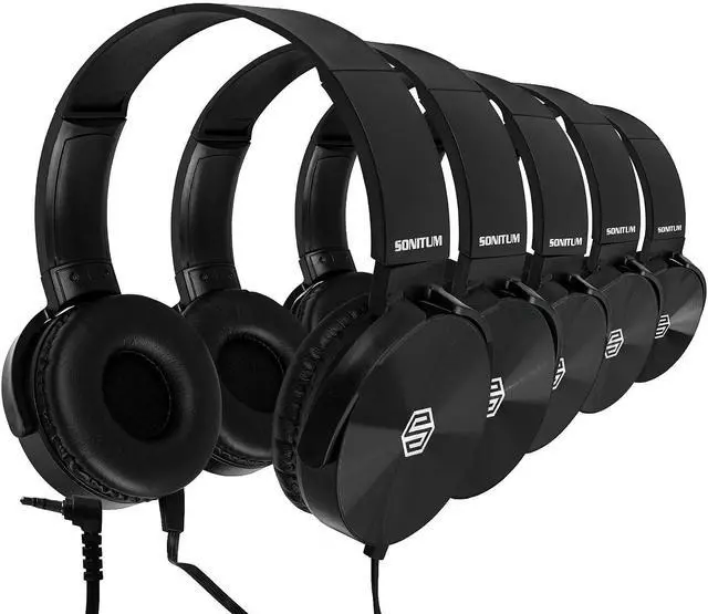 Main image of Sonitum Classroom Headphones-Bulk 25-Pack, Student On Ear Comfy Swivel Earphones for Library, School, Airplane, Kids-for Online Learning and Travel, HQ Stereo Sound 3.5mm Jack (Black Set)