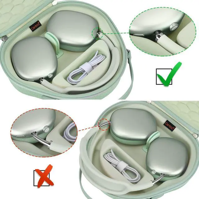 Alt view image 5 of 5 - Canboc Airpods Max Case for Apple AirPods Max Wireless Over-Ear Headphones, Hard Carrying Travel Smart Headphones Case, Extra Space fits Cable, Charger, Upgrade-Green(Fabric)
