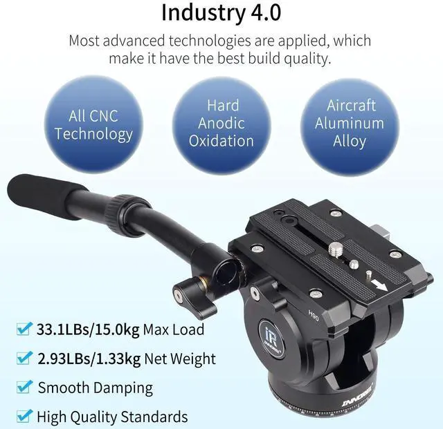 Alt view image 2 of 5 - Video Fluid Head Tripod Drag Pan Head INNOREL H90 CNC All Metal Panoramic Tripod Head for DSLR Cameras Camcorders Tripod Monopod with 3/8" 1/4" Mounting Screw Sliding Plate, Max Load 33lbs/15kg
