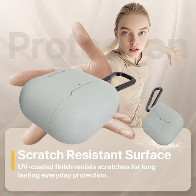Alt view image 5 of 5 - MAGEASY Skin Case for AirPods 4 (2024) with Carabiner Clip, Shockproof Protective TPU AirPods 4th Generation Cover, Stain-Resistant, Smooth Soft-Touch, Wireless Charging Compatible (Black)