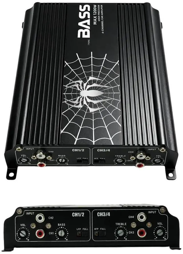 Main image of TANVSO 1200W 4 Channel Car Amplifier, Class D Full Range Car Audio Amp, 2-4 Ohm Stable Bridgeable 4 Channel Amp with HPF/LPF Crossover, Compact Car Stereo Amplifier for Speakers & Subwoofers