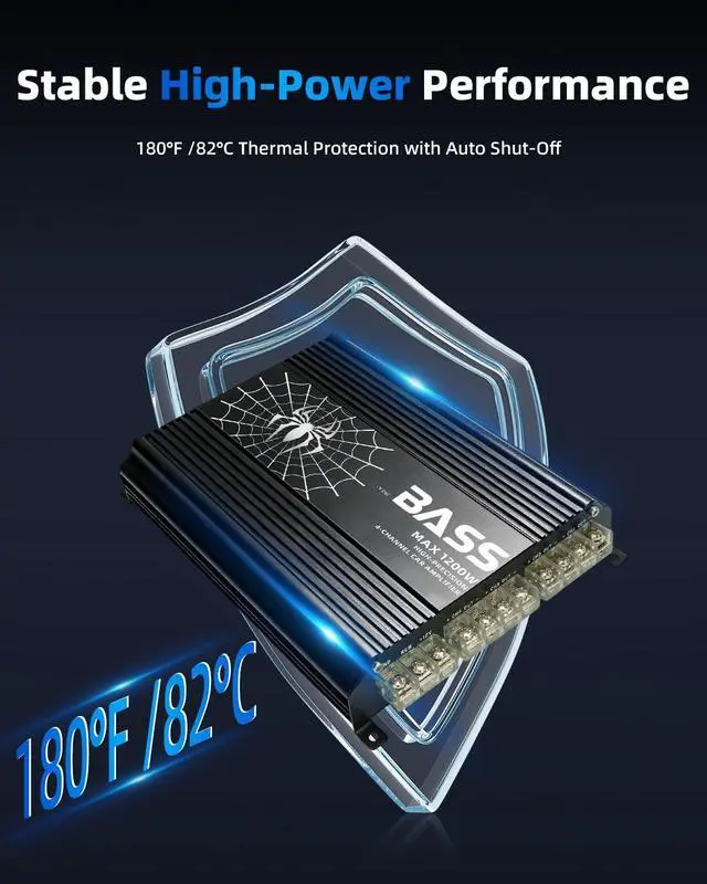 Alt view image 4 of 5 - TANVSO 1200W 4 Channel Car Amplifier, Class D Full Range Car Audio Amp, 2-4 Ohm Stable Bridgeable 4 Channel Amp with HPF/LPF Crossover, Compact Car Stereo Amplifier for Speakers & Subwoofers