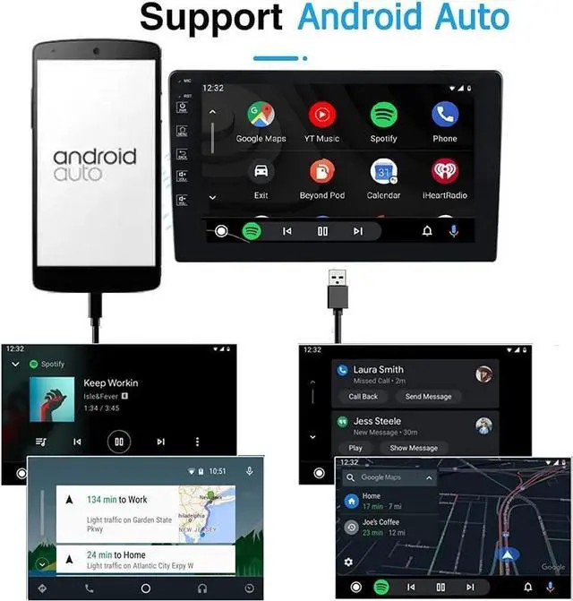 Alt view image 3 of 5 - SCUMAXCON 9" Carplay Android Auto GPS Navigation Double Din Car Stereo Touchscreen Bluetooth WiFi FM USB RVC for Android/iOS Phone Fit for Radio mounting Size 178 * 100mm